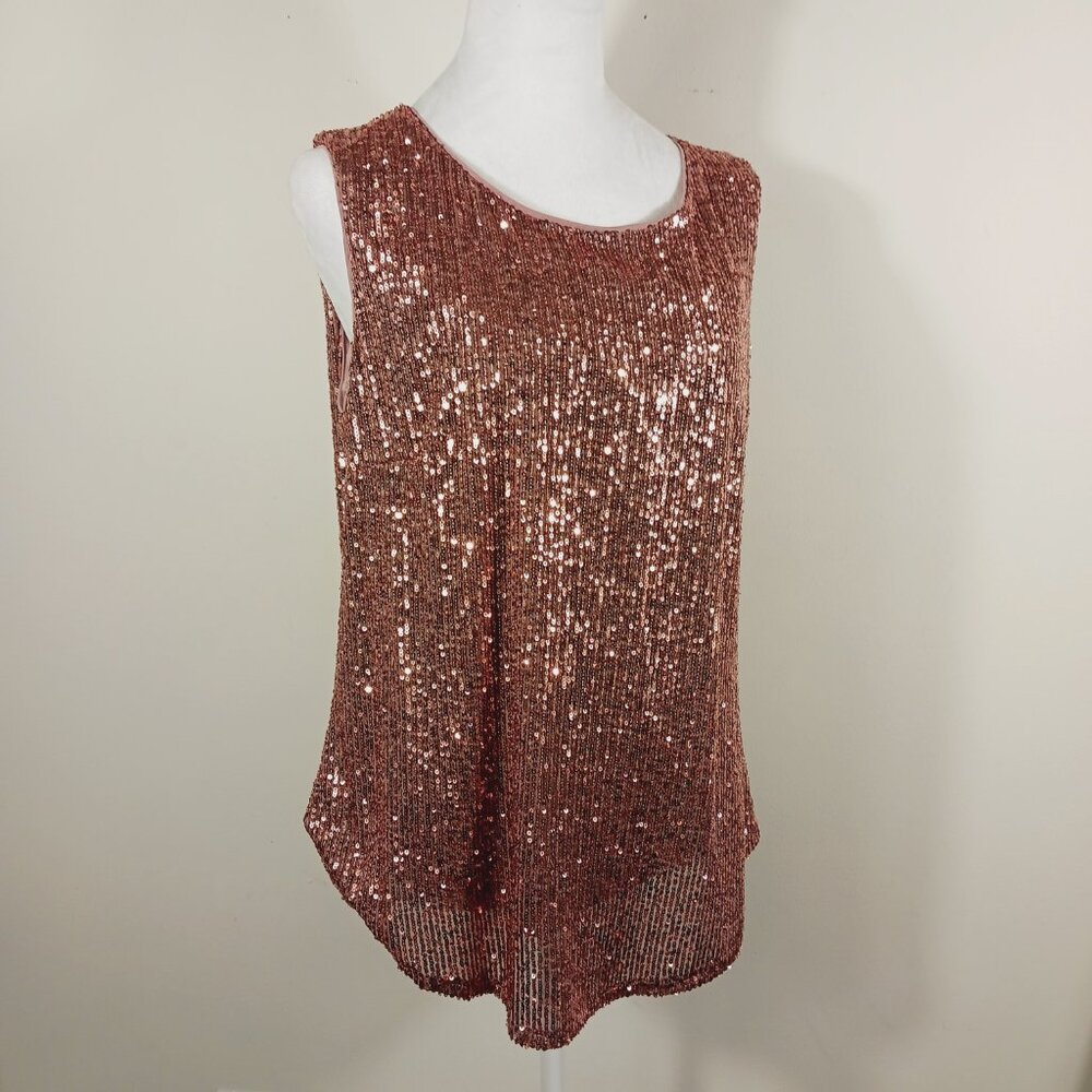 DKNY, Sleeveless Sequin Top, Dusty Pink, Size Large, Glam, Sparkly, Party - Picture 5 of 16